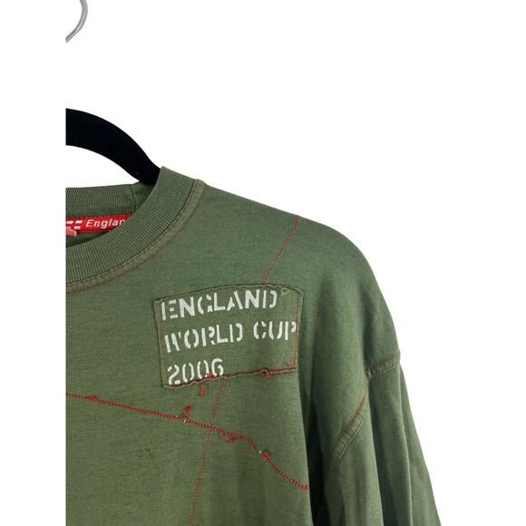 2006 England UK World Cup T-Shirt L XL Olive Green Red Soccer Blokecore - Picture 2 of 11
